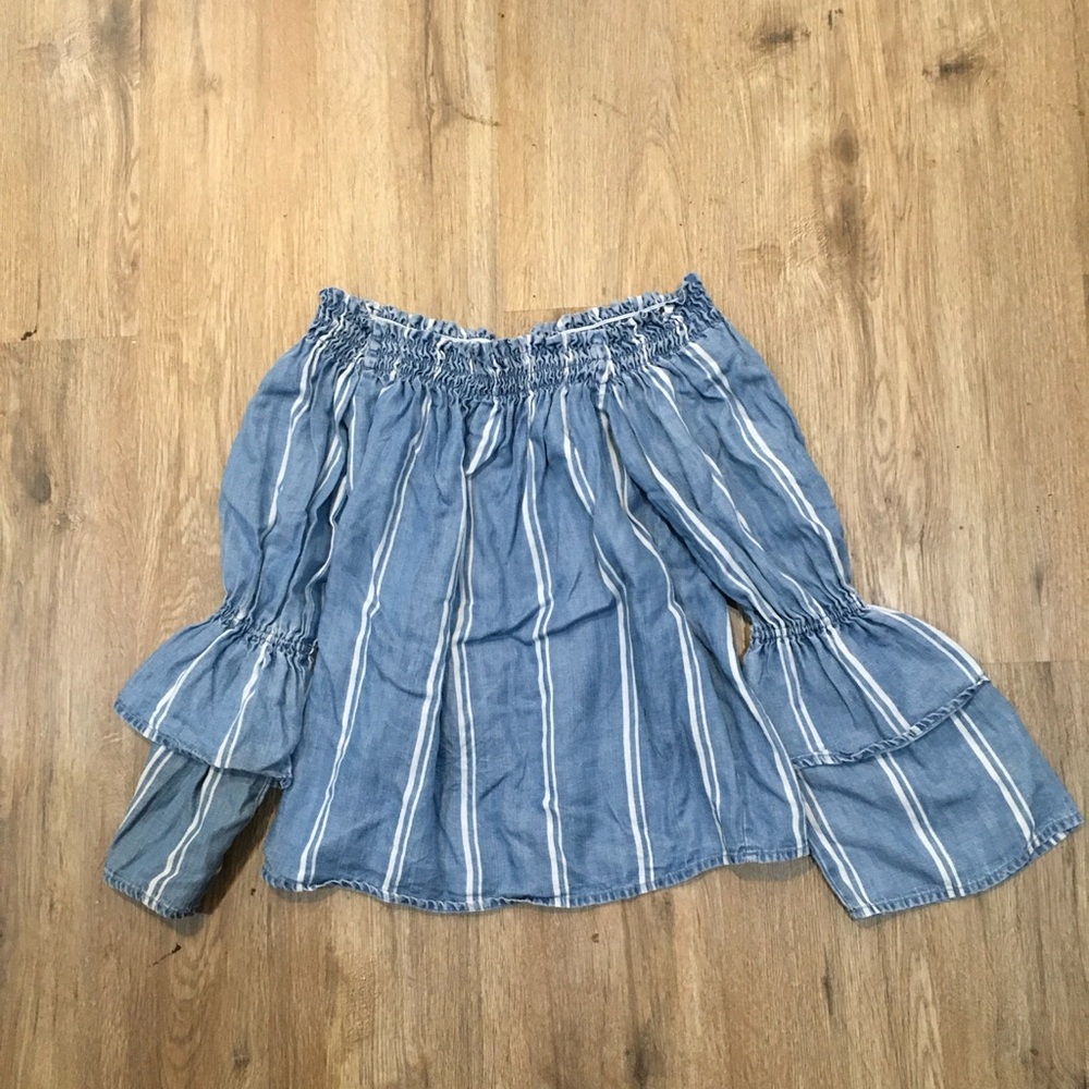 Blue Striped Off-Shoulder Shirt